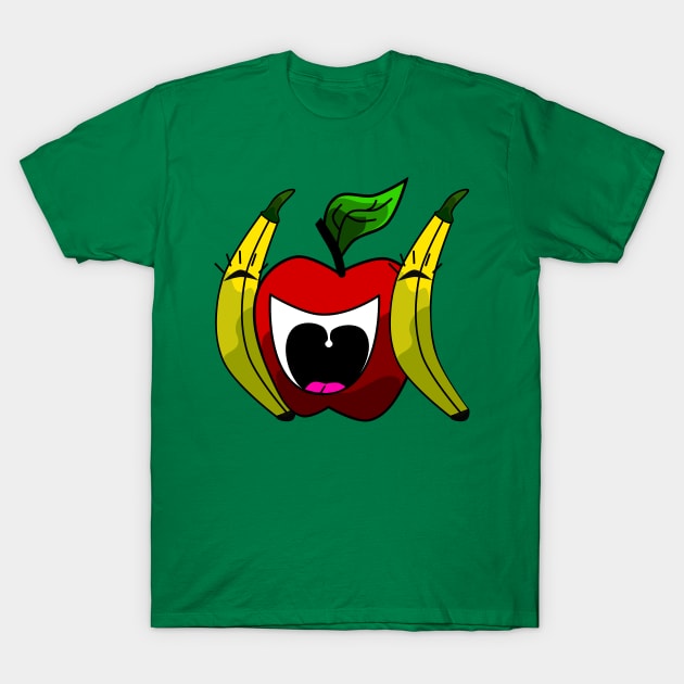 Funny Cute Lol Cartoon Apple and Banana Fruits T-Shirt by Jahmar Anderson